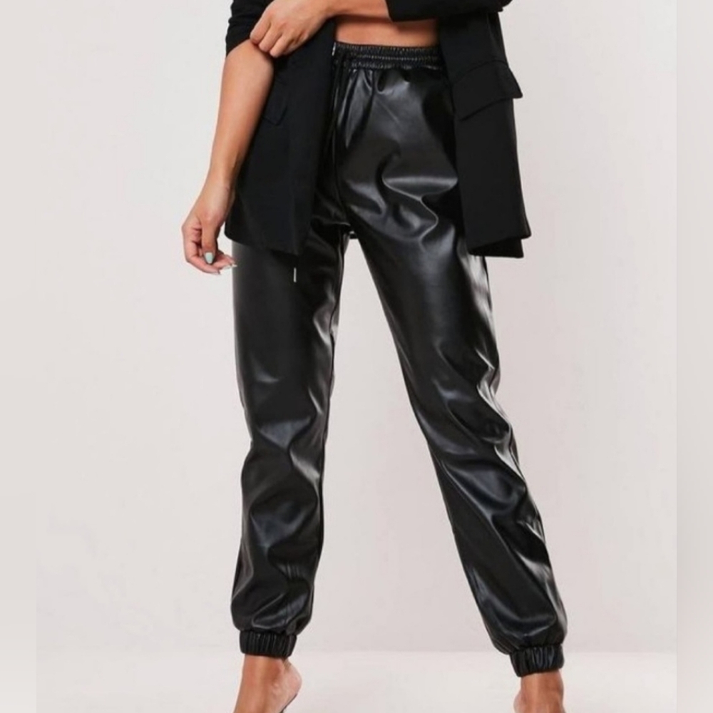 MISSGUIDED Tall PU Black Joggers Size 8 NWT With Pockets